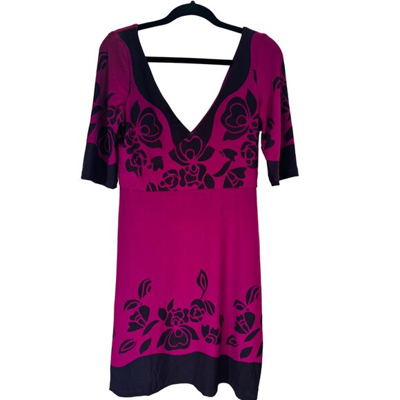 A.B.S. Medium Collection Floral Print Dress 3/4 Sleeve Deep V-Neck Poly/Spandex - Picture 1 of 9